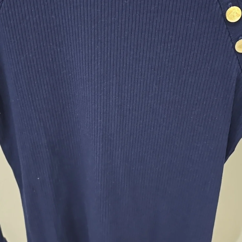 Ralph Lauren Navy Blue Long Sleeve Ribbed Gold Buttons Womens - Picture 3 of 8